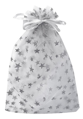 White Organza Bag with Glitter Stars 5 x 7 cm