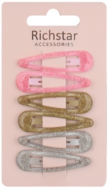 Hair Clips with Glitters 5 cm 6 pcs