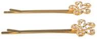 6208 Sponka zlatá-pérko s kytičkou 8 cm 2 ks-2