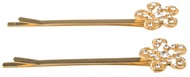 6208 Sponka zlatá-pérko s kytičkou 8 cm 2 ks-2