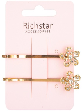 Hair Slides with Flower 2 pcs, Golden