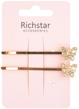 Hair Slides with Butterfly 7,5 cm 2 pcs, Golden