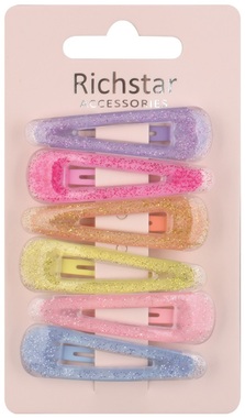 Hair Clips with Glitter 6 pcs