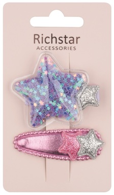 Hair Clips Purple Stars with Glitter 2 pcs