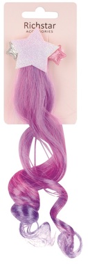Pink and Purple Strands of Hair on Clip with Star 1 pcs