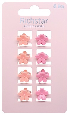 Mini Pink Flower Clips 1.5 x 1.3 x 1.3 cm, 8 pcs