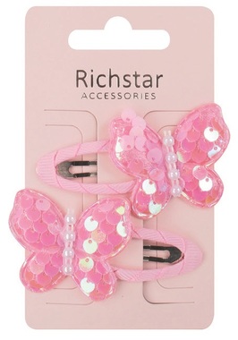 Butterflies Clip Light Pink 6.5 x 3.5 x 0.5 cm, 2 pcs