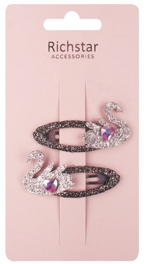 Swan Clips with Glitter 6 x 3 x 0.5 cm, 2 pcs