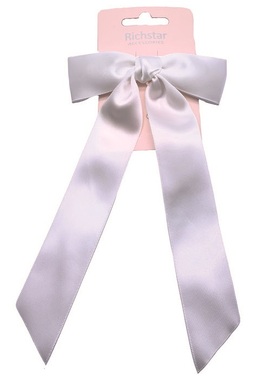 White Hair Clip Bow 11.5 x 3.5 cm + 18 cm Ribbon