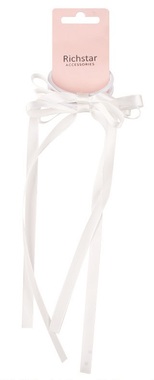 White Elastic Band Bow 10.5 x 1 cm + 24 cm Ribbon, 2 pcs