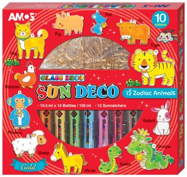 Glass Deco Set 10 colors 10,5 ml + 12 suncatchers ANIMALS