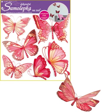 Wall Sticker 30,5x30,5 cm, Pink Butterflies w/moving wings