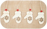 Wooden Stencil Christmas 8 cm, 4 pcs Bag, GLOVES