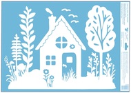 Decorative Window Cling – House with a Sloping Roof and a Flower Garden