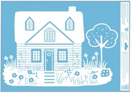 Decorative Window Cling – Two-storey House with an Entrance in the Middle and Bushes