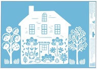 Decorative Window Cling – Two-storey House with Flower Windows and Trees on the Sides
