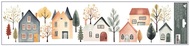Decorative Window Cling – Watercolor Houses in Warm Color Tones with Soft Trees