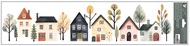 Decorative Window Cling – Small Houses with Dark Roofs and Autumn Trees
