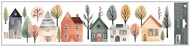 Decorative Window Cling – Colorful Houses with Spherical Tree Crowns