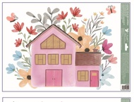 Decorative Window Cling – Pink semi-detached house with flowers