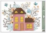 Decorative Window Cling – Pink house with flowers