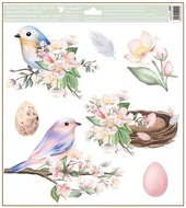 Decorative Window Cling – Two Birds on a Branch with Pink Flowers and Eggs