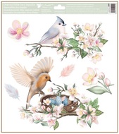 Decorative Window Cling – Three Birds with Feathers and Branches in Bloom