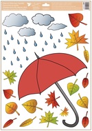 Decorative Window Cling – Red Umbrella with Clouds