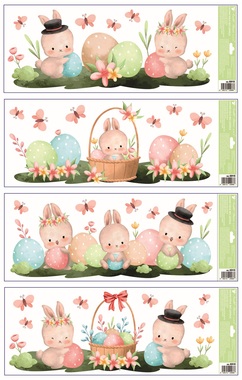 Window Cling with Glitter Stripe Easter Bunnies 22.5 x 60 cm