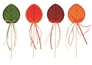 Decoration on Stick, Felt Leaf, 4 colours 8 cm+15 cm stick