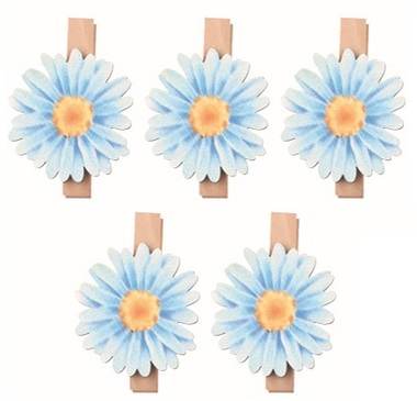 Wooden Flower blue 3 x 3 x 0.2 cm on a peg, 5 pcs