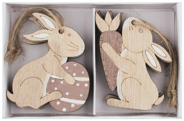 Wooden Bunny 5 x 6 x 0.5 cm for hanging, 6 pcs in a box