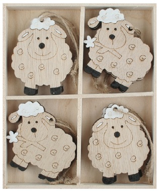 Wooden Sheep 4.5 x 6 x 0.5 cm for hanging, 8 pcs in a box