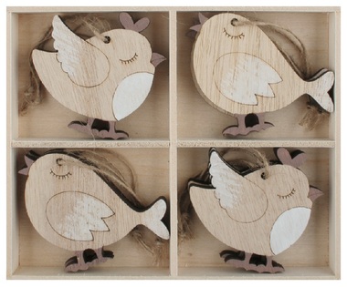 Wooden Bird 5.5 x 5 x 0.5 cm for hanging, 8 pcs in a box