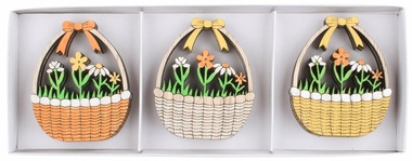 Wooden Basket with Flowers 4.5 x 5.5 x 0.5 cm with sticker, 6 pcs in a box