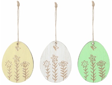 Wooden Eggs 5 x 7 x 0.5 cm for hanging, 6 pcs in a box