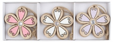 Wooden Flower with Stone 5.5 x 5.5 x 0.2 cm for hanging, 6 pcs in a box