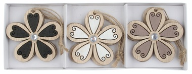 Wooden Flower with Stone 5.5 x 5.5 x 0.2 cm for hanging, 6 pcs in a box