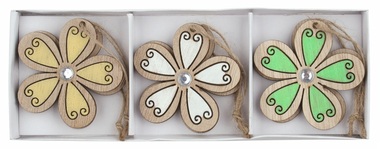 Wooden Flower with Stone 5.5 x 5.5 x 0.2 cm for hanging, 6 pcs in a box