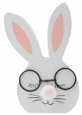 Bunny in glasses wooden white 7.5 x 13 x 2 cm on stand