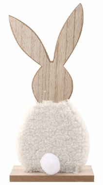 Bunny wooden in white fur 11 x 23 x 4 cm for standing
