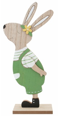 Bunny in green wooden 13 x 30 x 5 cm on stand