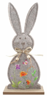 Bunny with a meadow motif made of felt 14 x 30 x 5 cm on a stand