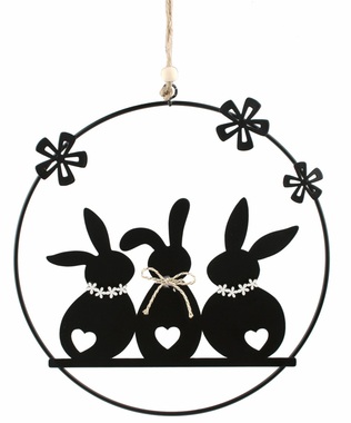 Three metal Bunnies in a Circle 20 x 20 x 0.5 cm on a hanger