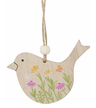 Bird with a meadow motif wooden 8.5 x 6 x 0.5 cm on hang