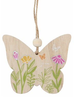 Butterfly with a meadow motif wooden 7.5 x 6 x 0.5 cm on hang