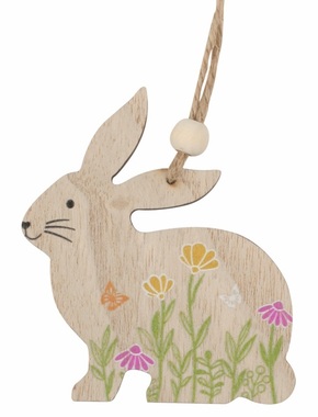Bunny with a meadow motif wooden 7 x 8 x 0.5 cm for hanging