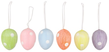 Hanging Plastic Eggs 6 cm, 6 pcs + 4 cm,12 pcs in polybag