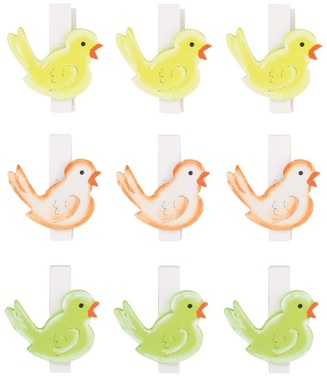 Wooden Bird 3,5 cm on Clip 9 pcs