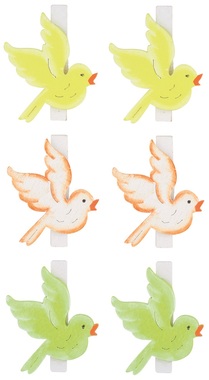 Wooden Bird 4,5 cm on Clip 6 pcs